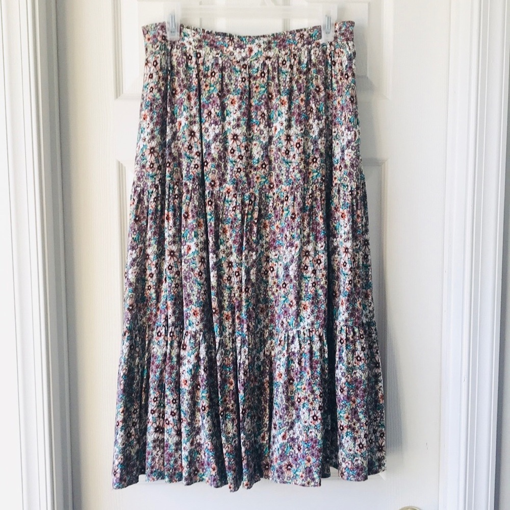 Sage Floral Print Tiered Skirt - Picture 4 of 10